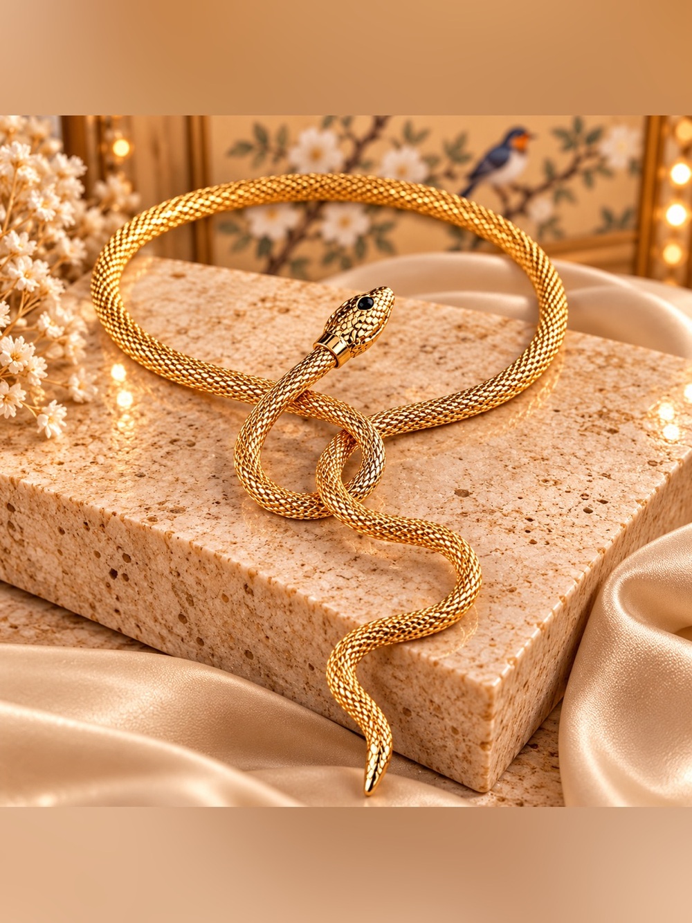 Gold Snake Wrap Statement Necklace Serpent Choker Lariat Necklace Fifi’Closet
